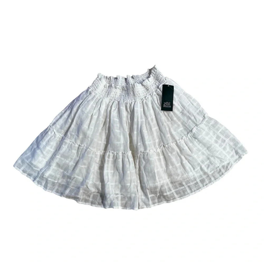 NWT Wild Fable white tiered flare lined mini skirt elastic waist patterned, M.